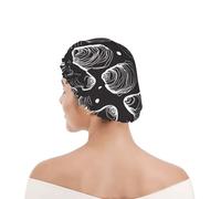 Cuffia da doccia per donne e uomini UK riutilizzabile impermeabile con elastico stampata Grande ostrica perla disegnata a mano linea natura ostrica