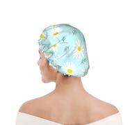 Cuffia da doccia per donne e uomini UK riutilizzabile impermeabile con elastico stampata Margherita floreale delicata blu e bianca