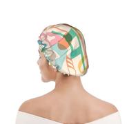 Cuffia da doccia per donne e uomini UK riutilizzabile impermeabile con elastico stampata Mix Match Musica Nota Musicale Retro