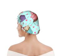 Cuffia da doccia per donne e uomini UK riutilizzabile impermeabile con elastico stampata Modello di cupcake stampato