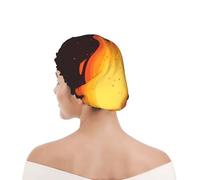 Cuffia da doccia per donne e uomini UK riutilizzabile impermeabile con elastico stampata Modello di fiamma a palla di fuoco rossa che cade