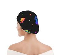 Cuffia da doccia per donne e uomini UK riutilizzabile impermeabile con elastico stampata Modello di impronta di zampe arcobaleno animale