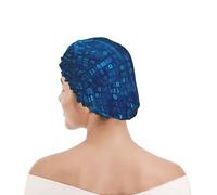 Cuffia da doccia per donne e uomini UK riutilizzabile impermeabile con elastico stampata Programmatore Codice binario blu