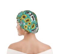 Cuffia da doccia per donne e uomini UK riutilizzabile impermeabile con elastico stampata Schnauzer Girasoli Primavera Estate Floreale Razza di cane Cane