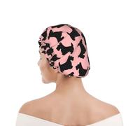 Cuffia da doccia per donne e uomini UK riutilizzabile impermeabile con elastico stampata Scottish Terrier modello rosa nero