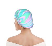 Cuffia da doccia per donne e uomini UK riutilizzabile impermeabile con elastico stampata Sfondo astratto olografico in pastello neon