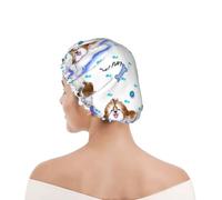 Cuffia da doccia per donne e uomini UK riutilizzabile impermeabile con elastico stampata Shih Tzu rosa piccola stampa
