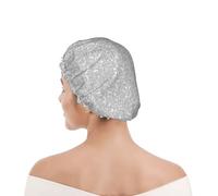 Cuffia da doccia per donne e uomini UK riutilizzabile impermeabile con elastico stampata Stampa glitter argento scintillante finto