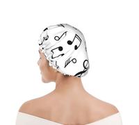 Cuffia da doccia per donne e uomini UK riutilizzabile impermeabile con elastico stampata Tema musicale stampato