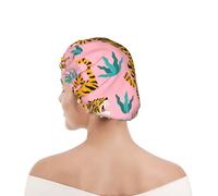 Cuffia da doccia per donne e uomini UK riutilizzabile impermeabile con elastico stampata Tigri che ballano su tigre asiatica rosa oro arancione e nero