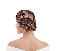 Cuffia da doccia per donne e uomini UK riutilizzabile impermeabile con elastico stampata Ventagli Art Déco in oro rosa su nero