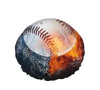 Cuffia da doccia per il bagno con fuoco e ghiaccio Palla da baseball nel fuoco ardente Acqua fredda Gioco sportivo Simbolo della squadra Cuffie da doccia per donna DoubleBathing Cappello da doccia P