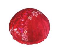 Cuffia da doccia per San Valentino, con stampa di cuori rossi e fiori, per donne e uomini, riutilizzabile, leggera, morbida, con fascia elastica