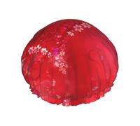 Cuffia da doccia per San Valentino con stampa di cuori rossi, riutilizzabile, doppio strato, con fascia elastica, perfetta per casa, spa, hotel e viaggi