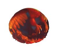 Cuffia da doccia Phoenix, regolabile, riutilizzabile, a doppio strato, impermeabile, fodera in EVA, fascia elastica per capelli per tutte le lunghezze di capelli, arancione e rosso