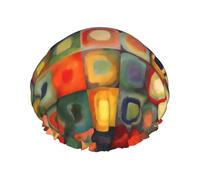 Cuffia da doccia quadrata con arte astratta per donne e uomini, grande, riutilizzabile, a doppio strato, impermeabile, con fascia elastica, per tutte le acconciature, adatta ai viaggi