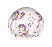 Cuffia da doccia Rainbow Cartoon Unicorns Cuffia da bagno Cuffia per capelli impermeabile Cuffia da doccia leggera a doppio strato per donna Uomo Bambini Adolescenti