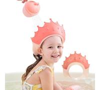 Cuffia da doccia regolabile in silicone per bambini, 0-9 anni, protezione per occhi e orecchie, design adorabile a forma di corona per divertimento durante il bagno, blu