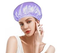 Cuffia da doccia riutilizzabile a 3 strati, extra grande, impermeabile, per donna, grande cuffia da doccia, impermeabile, cuffia da bagno lunga e lavabile (viola)