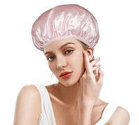 Cuffia da doccia riutilizzabile a 3 strati, extra grande, impermeabile, per donna, grande cuffia da doccia, impermeabile, cuffia da bagno lunga e lavabile (rosa)