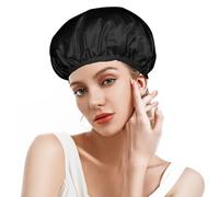 Cuffia da doccia riutilizzabile a 3 strati, extra grande, impermeabile, per donna, grande cuffia da doccia, impermeabile, cuffia da bagno lunga e lavabile (nero)