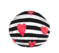 Cuffia da doccia riutilizzabile a cuori rossi Design a strisce bianche e nere Pennellata San Valentino Romantica Cuffia da doccia grande Cuffia per capelli da doccia, Cuffia da bagno, Copricapo per
