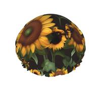 Cuffia da doccia riutilizzabile a doppio strato con stampa artistica con farfalle e girasole, per mantenere i capelli asciutti, si adatta a tutte le teste