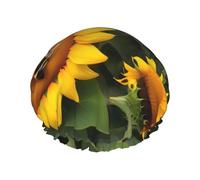 Cuffia da doccia riutilizzabile a doppio strato con stampa di api girasole, mantiene i capelli asciutti, si adatta a tutte le teste