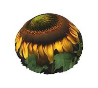 Cuffia da doccia riutilizzabile a doppio strato con stampa di girasoli sulle erbacce, mantiene i capelli asciutti, si adatta a tutte le teste