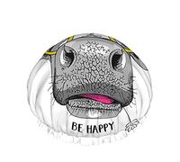 Cuffia da doccia riutilizzabile a forma di mucca Simpatico animale floreale Don't Worry Be Happy Cool Quote Occhiali da sole dal design divertente Cuffia da doccia grande Cuffia per capelli da docci