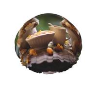 Cuffia da doccia riutilizzabile con coniglio pasquale che mangia la stampa, cuffie da doccia per le donne con elastico a doppio strato per il bagno dei capelli lunghi