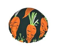 Cuffia da doccia riutilizzabile con motivo carota felice, senza cuciture, a doppio strato, impermeabile, essenziale per il trattamento dei capelli
