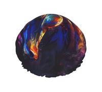 Cuffia da doccia riutilizzabile con rinoceronte colorato da sogno - cuffia da doccia impermeabile a doppio strato, elastica, ecologica per uso quotidiano