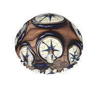 Cuffia da doccia riutilizzabile con stampa a forma di bussola nautica a vela, da donna, a doppio strato, per tutti i capelli