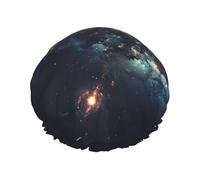 Cuffia da doccia riutilizzabile con stampa del sistema solare per le donne cuffie da doccia con elastico a doppio strato per bagno lungo dei capelli