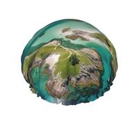 Cuffia da doccia riutilizzabile con stampa delle isole della Norvegia per le donne cuffie da doccia con elastico a doppio strato per bagno a capelli lunghi