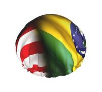 Cuffia da doccia riutilizzabile con stampa di bandiere americane e brasiliane per donne, cuffia per capelli a doppio strato, cuffia per capelli per adulti per tutti i capelli