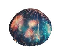 Cuffia da doccia riutilizzabile con stampa di fuochi d'artificio per le donne cuffie da doccia con elastico a doppio strato per bagno