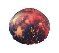 Cuffia da doccia riutilizzabile con stampa di fuochi d'artificio per le donne cuffie da doccia con elastico a doppio strato per bagno