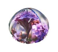 Cuffia da doccia riutilizzabile con stampa di libellule e fiori, per donne, con elastico a doppio strato per capelli lunghi