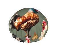 Cuffia da doccia riutilizzabile con stampa di pollo e gallo per donne cuffie da doccia con elastico a doppio strato per bagno a capelli lunghi