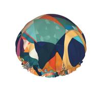 Cuffia da doccia riutilizzabile con stampa geometrica astratta per le donne Cuffie da doccia con elastico a doppio strato per bagno lungo