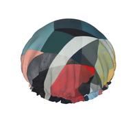 Cuffia da doccia riutilizzabile con stampa geometrica astratta per le donne Cuffie da doccia con elastico a doppio strato per bagno lungo