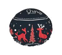 Cuffia da doccia riutilizzabile con stampa Merry Christmas Happy per le donne cuffie da doccia con elastico a doppio strato per capelli lunghi