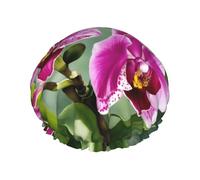 Cuffia da doccia riutilizzabile con stampa orchidea per le donne cuffie da doccia con elastico a doppio strato per il bagno dei capelli lunghi