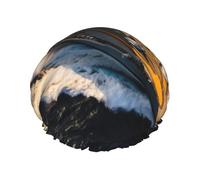 Cuffia da doccia riutilizzabile con stampa portaerei per donne cuffie da doccia con elastico a doppio strato per bagno a capelli lunghi