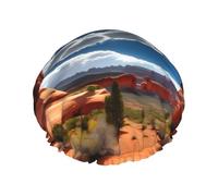 Cuffia da doccia riutilizzabile con stampa standard del parco nazionale degli archi per le donne cuffie da doccia con elastico a doppio strato per il bagno dei capelli lunghi