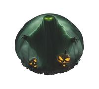 Cuffia da doccia riutilizzabile con zucca di Halloween, fantasma, verde, per donne, doppio strato impermeabile, essenziale per il trattamento dei capelli
