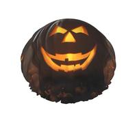 Cuffia da doccia riutilizzabile con zucca fantasma di Halloween, cappello da bagno a doppio strato impermeabile, essenziale per il trattamento dei capelli