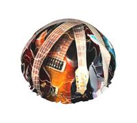 Cuffia da doccia riutilizzabile da donna-Chitarra elettrica-Lampi DoubleWaterproof Fascia elastica per capelli da bagno Cappello con orlo elasticizzato